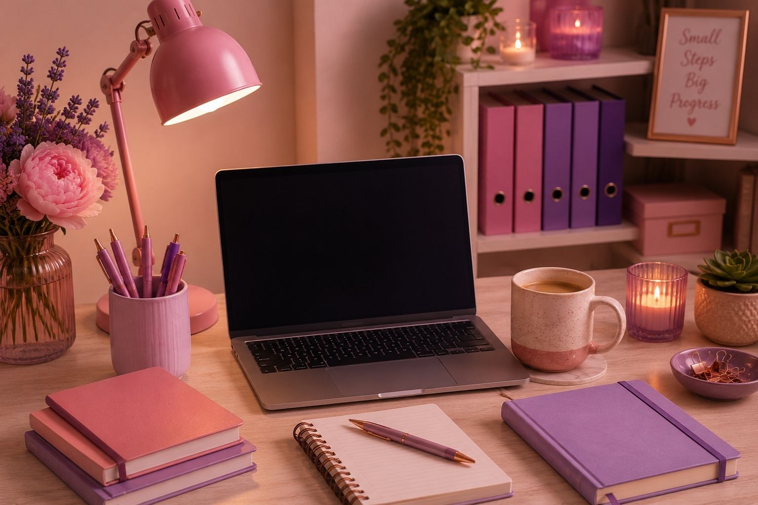 Smart Automation 4U workspace with laptop, planner, stationery and organised business desk setup